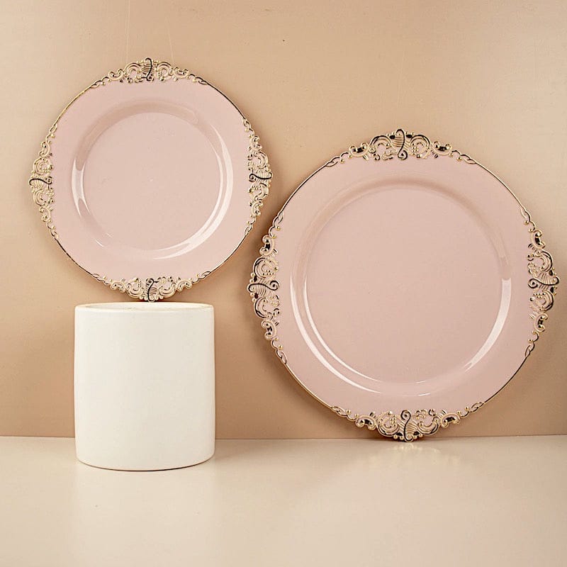 10 Round Plastic Salad Dinner Plates with Embossed Baroque Rim - Disposable Tableware