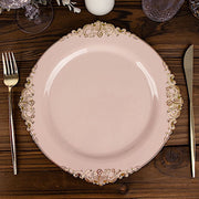 10 Round Plastic Salad Dinner Plates with Embossed Baroque Rim - Disposable Tableware