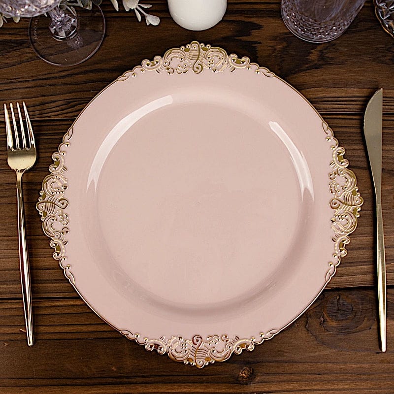 10 Round Plastic Salad Dinner Plates with Embossed Baroque Rim - Disposable Tableware