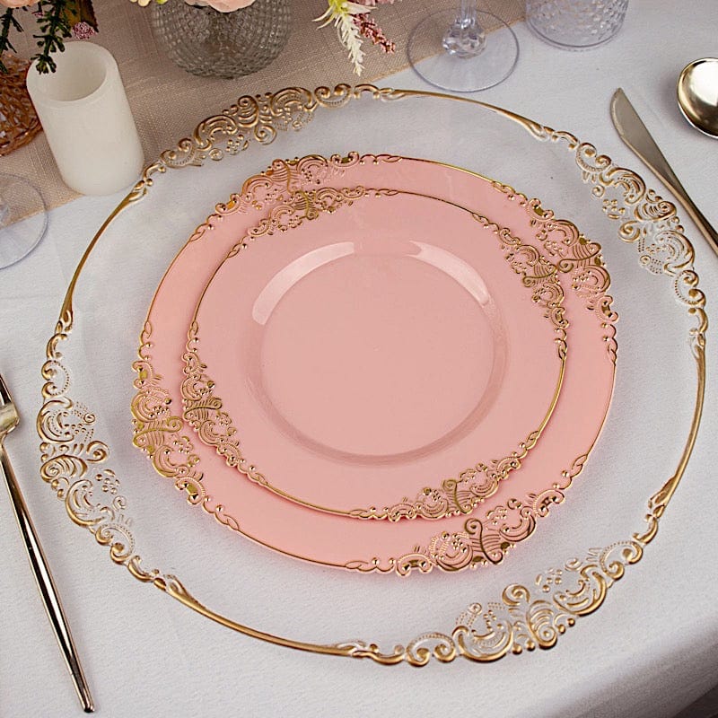 10 Round Plastic Salad Dinner Plates with Embossed Baroque Rim - Disposable Tableware