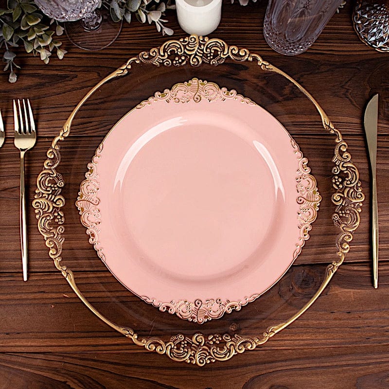 10 Round Plastic Salad Dinner Plates with Embossed Baroque Rim - Disposable Tableware