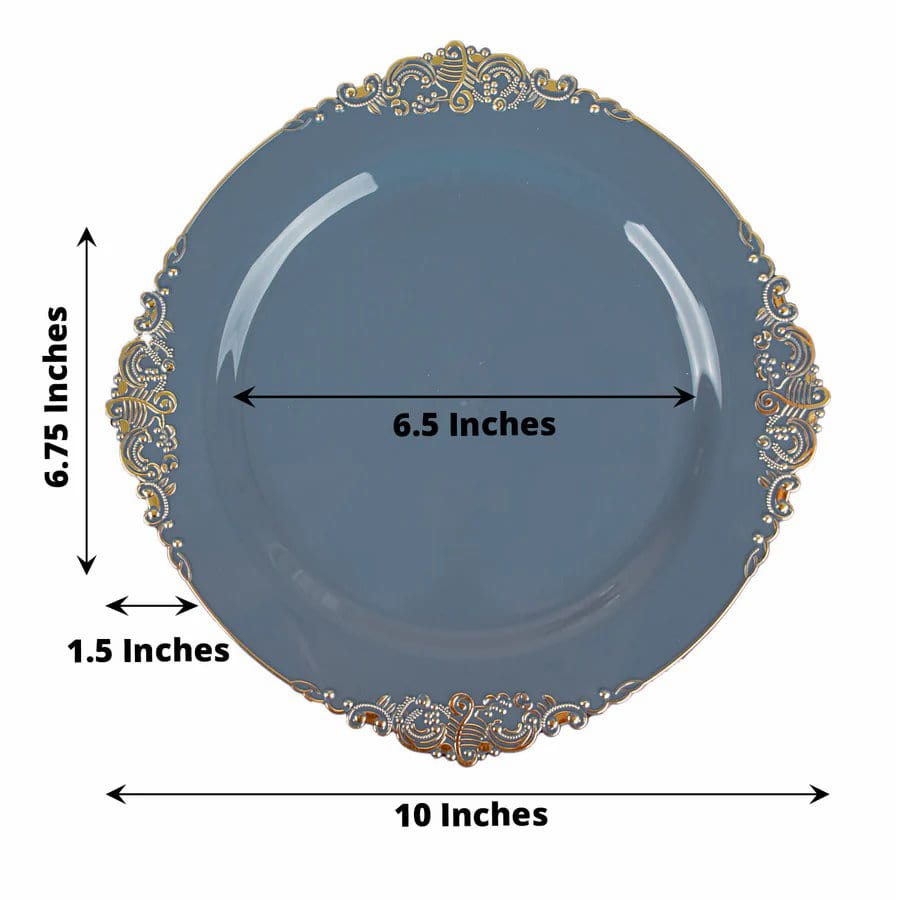 10 Round Plastic Salad Dinner Plates with Embossed Baroque Rim - Disposable Tableware