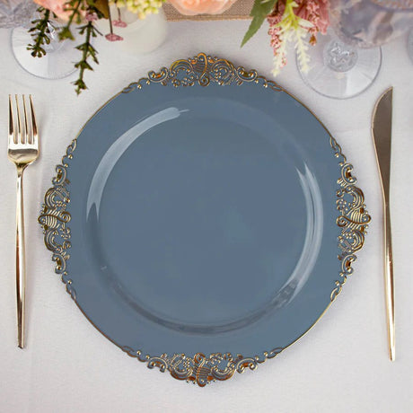 10 Round Plastic Salad Dinner Plates with Embossed Baroque Rim - Disposable Tableware