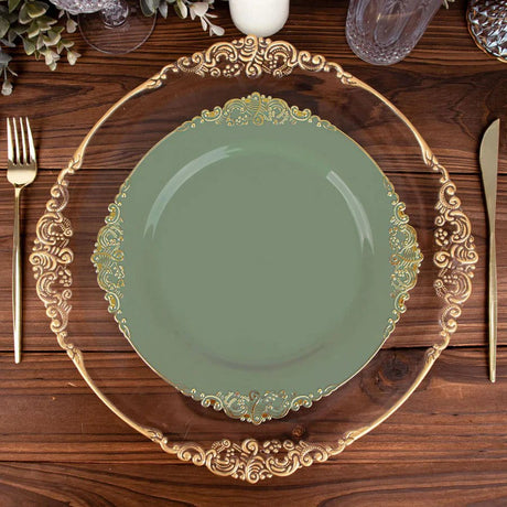 10 Round Plastic Salad Dinner Plates with Embossed Baroque Rim - Disposable Tableware