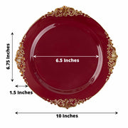 10 Round Plastic Salad Dinner Plates with Embossed Baroque Rim - Disposable Tableware