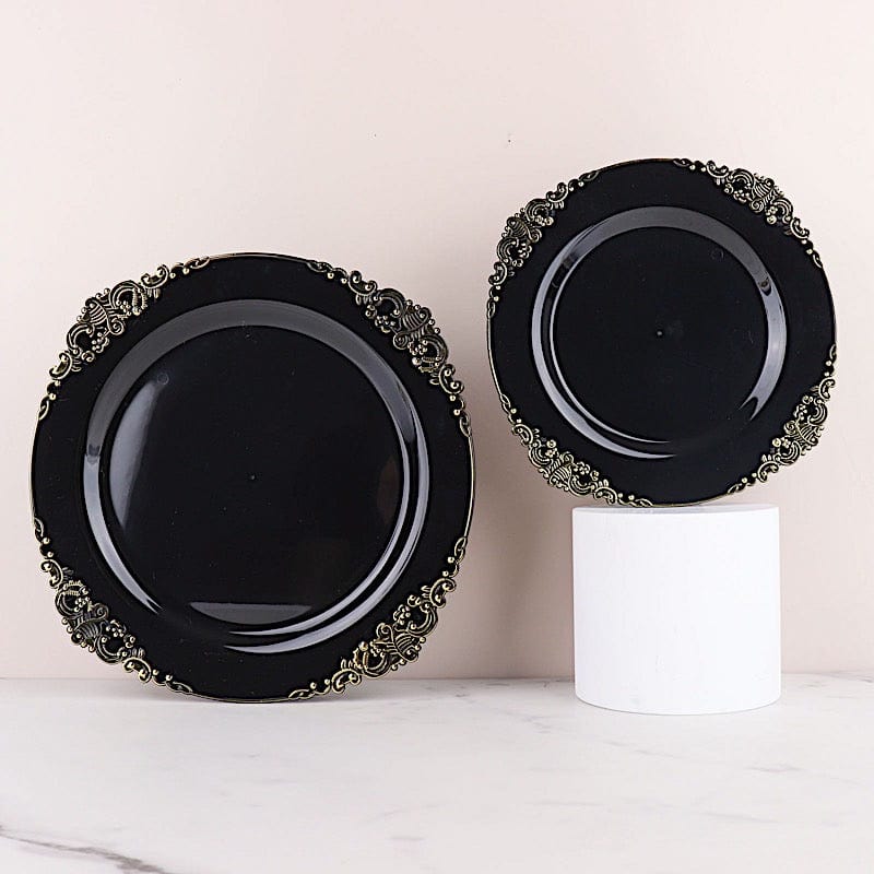 10 Round Plastic Salad Dinner Plates with Embossed Baroque Rim - Disposable Tableware