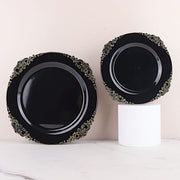 10 Round Plastic Salad Dinner Plates with Embossed Baroque Rim - Disposable Tableware