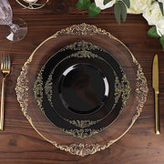 10 Round Plastic Salad Dinner Plates with Embossed Baroque Rim - Disposable Tableware