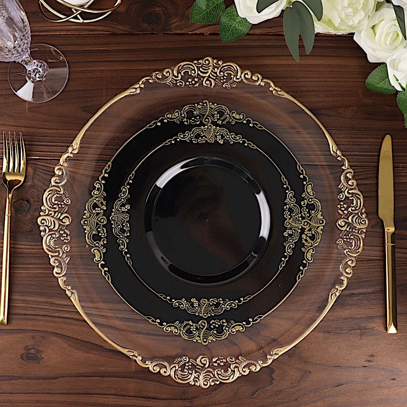 10 Round Plastic Salad Dinner Plates with Embossed Baroque Rim - Disposable Tableware