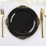 10 Round Plastic Salad Dinner Plates with Embossed Baroque Rim - Disposable Tableware