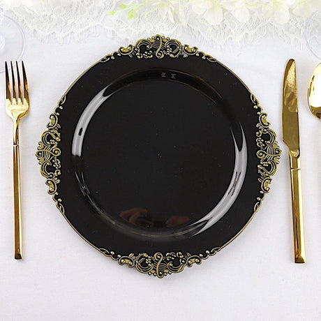 10 Round Plastic Salad Dinner Plates with Embossed Baroque Rim - Disposable Tableware