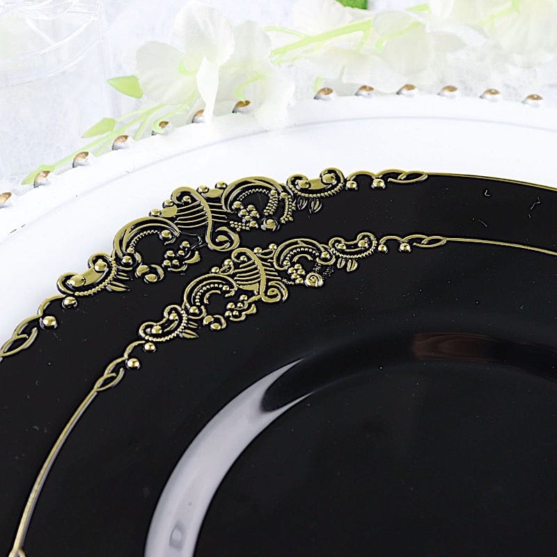 10 Round Plastic Salad Dinner Plates with Embossed Baroque Rim - Disposable Tableware