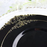 10 Round Plastic Salad Dinner Plates with Embossed Baroque Rim - Disposable Tableware
