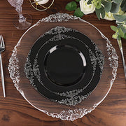 10 Round Plastic Salad Dinner Plates with Embossed Baroque Rim - Disposable Tableware