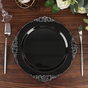 10 Round Plastic Salad Dinner Plates with Embossed Baroque Rim - Disposable Tableware