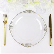 10 Round Plastic Salad Dinner Plates with Embossed Baroque Rim - Disposable Tableware