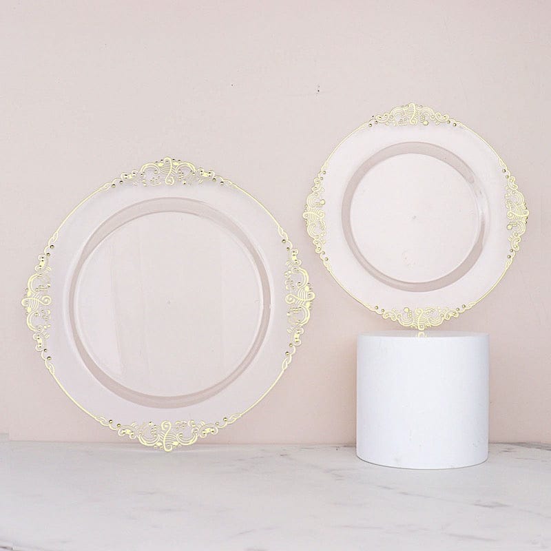 10 Round Plastic Salad Dinner Plates with Embossed Baroque Rim - Disposable Tableware