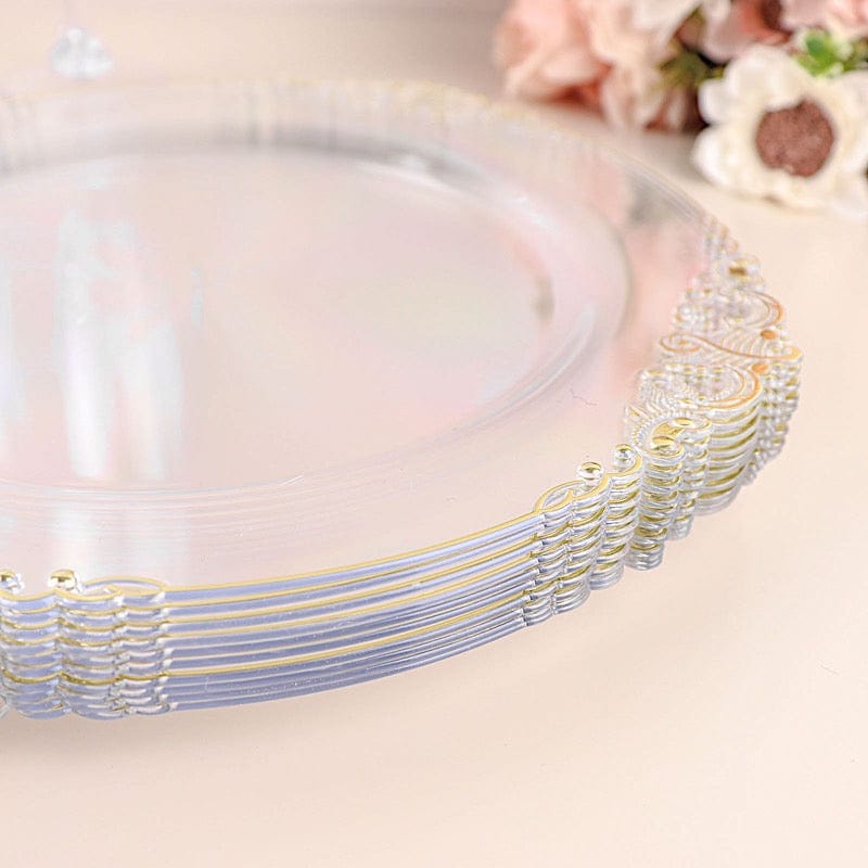 10 Round Plastic Salad Dinner Plates with Embossed Baroque Rim - Disposable Tableware