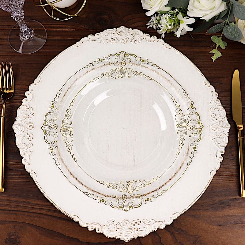 10 Round Plastic Salad Dinner Plates with Embossed Baroque Rim - Disposable Tableware