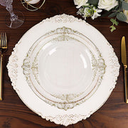10 Round Plastic Salad Dinner Plates with Embossed Baroque Rim - Disposable Tableware