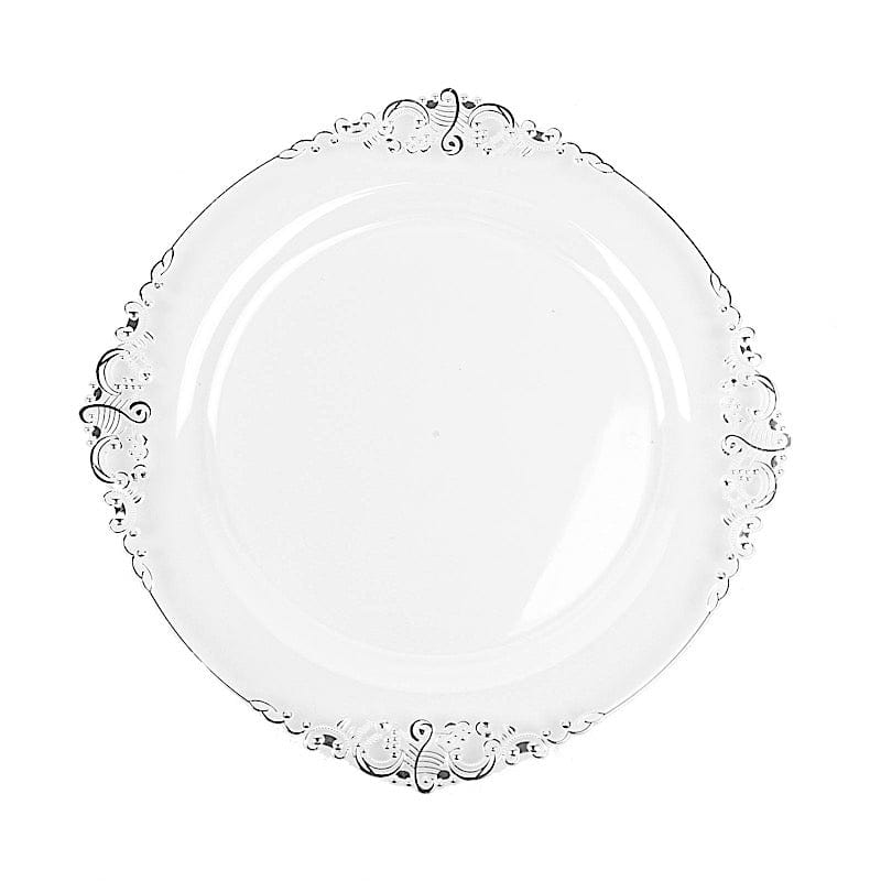 10 Round Plastic Salad Dinner Plates with Embossed Baroque Rim - Disposable Tableware