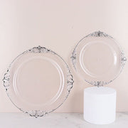 10 Round Plastic Salad Dinner Plates with Embossed Baroque Rim - Disposable Tableware