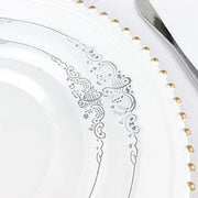 10 Round Plastic Salad Dinner Plates with Embossed Baroque Rim - Disposable Tableware