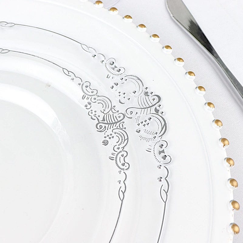10 Round Plastic Salad Dinner Plates with Embossed Baroque Rim - Disposable Tableware