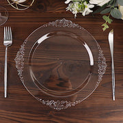 10 Round Plastic Salad Dinner Plates with Embossed Baroque Rim - Disposable Tableware