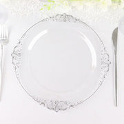 10 Round Plastic Salad Dinner Plates with Embossed Baroque Rim - Disposable Tableware