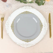 10 Round Plastic Salad Dinner Plates with Embossed Baroque Rim - Disposable Tableware
