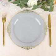 10 Round Plastic Salad Dinner Plates with Embossed Baroque Rim - Disposable Tableware