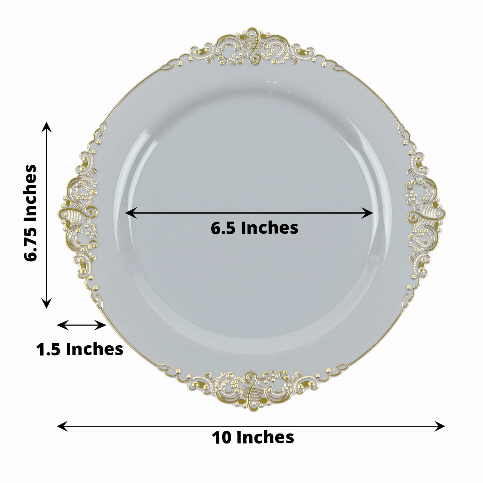 10 Round Plastic Salad Dinner Plates with Embossed Baroque Rim - Disposable Tableware