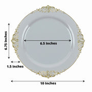 10 Round Plastic Salad Dinner Plates with Embossed Baroque Rim - Disposable Tableware