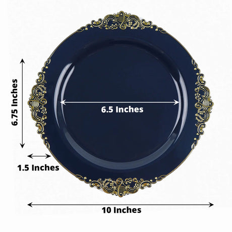 10 Round Plastic Salad Dinner Plates with Embossed Baroque Rim - Disposable Tableware