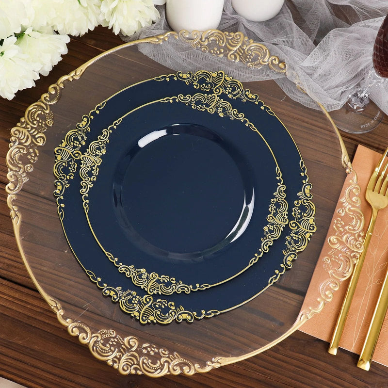 10 Round Plastic Salad Dinner Plates with Embossed Baroque Rim - Disposable Tableware
