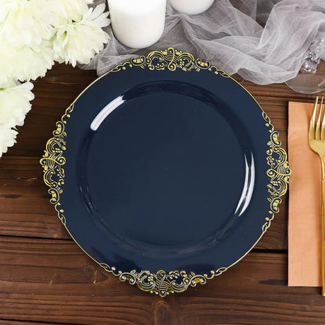 10 Round Plastic Salad Dinner Plates with Embossed Baroque Rim - Disposable Tableware