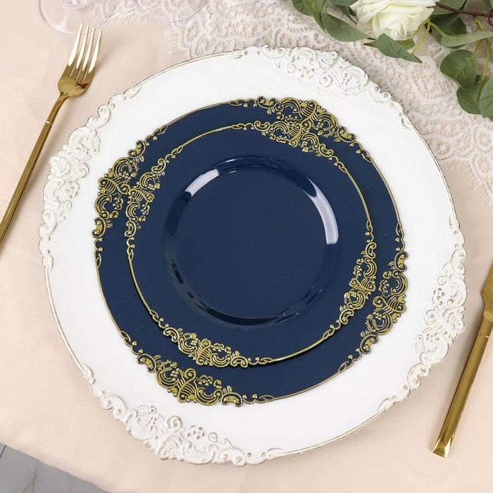 10 Round Plastic Salad Dinner Plates with Embossed Baroque Rim - Disposable Tableware