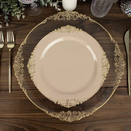 10 Round Plastic Salad Dinner Plates with Embossed Baroque Rim - Disposable Tableware