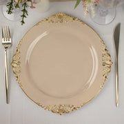 10 Round Plastic Salad Dinner Plates with Embossed Baroque Rim - Disposable Tableware