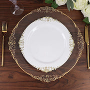 10 Round Plastic Salad Dinner Plates with Embossed Baroque Rim - Disposable Tableware