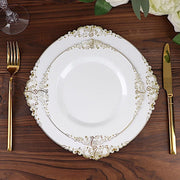 10 Round Plastic Salad Dinner Plates with Embossed Baroque Rim - Disposable Tableware