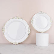 10 Round Plastic Salad Dinner Plates with Embossed Baroque Rim - Disposable Tableware