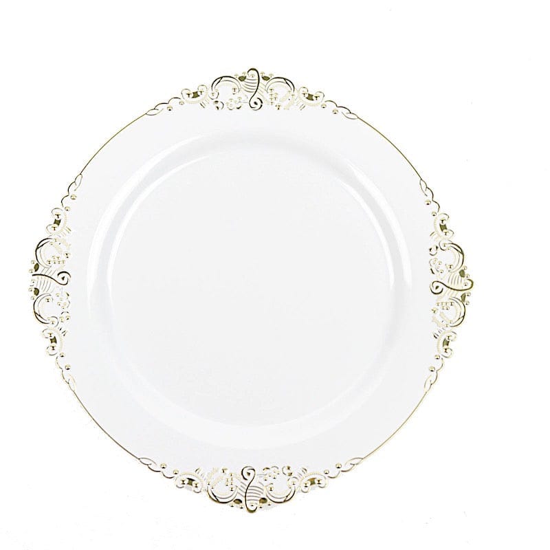 10 Round Plastic Salad Dinner Plates with Embossed Baroque Rim - Disposable Tableware
