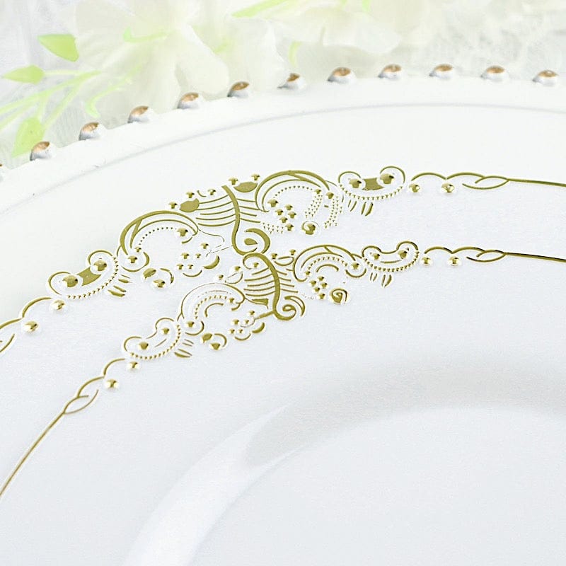 10 Round Plastic Salad Dinner Plates with Embossed Baroque Rim - Disposable Tableware