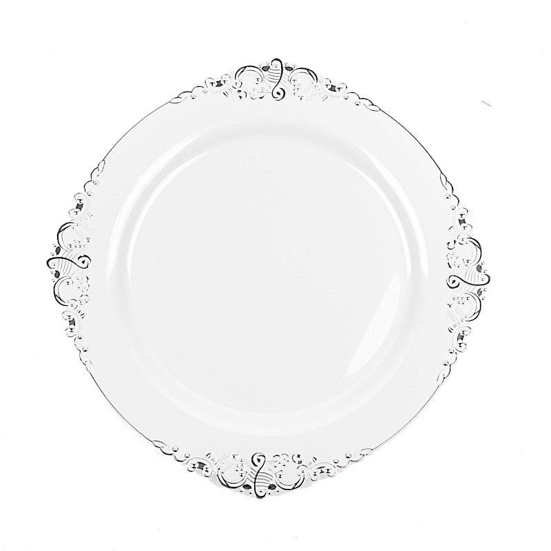 10 Round Plastic Salad Dinner Plates with Embossed Baroque Rim - Disposable Tableware