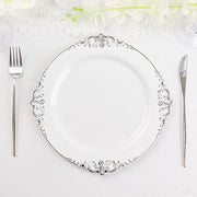 10 Round Plastic Salad Dinner Plates with Embossed Baroque Rim - Disposable Tableware