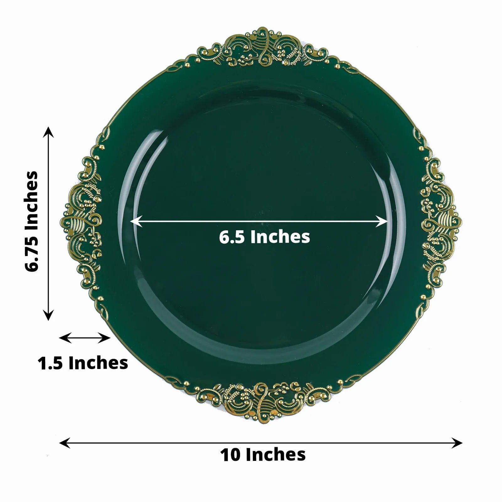 10 Round Plastic Salad Dinner Plates with Embossed Baroque Rim - Disposable Tableware