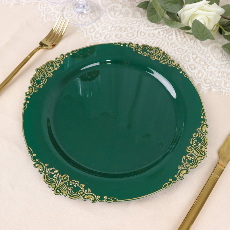 10 Round Plastic Salad Dinner Plates with Embossed Baroque Rim - Disposable Tableware