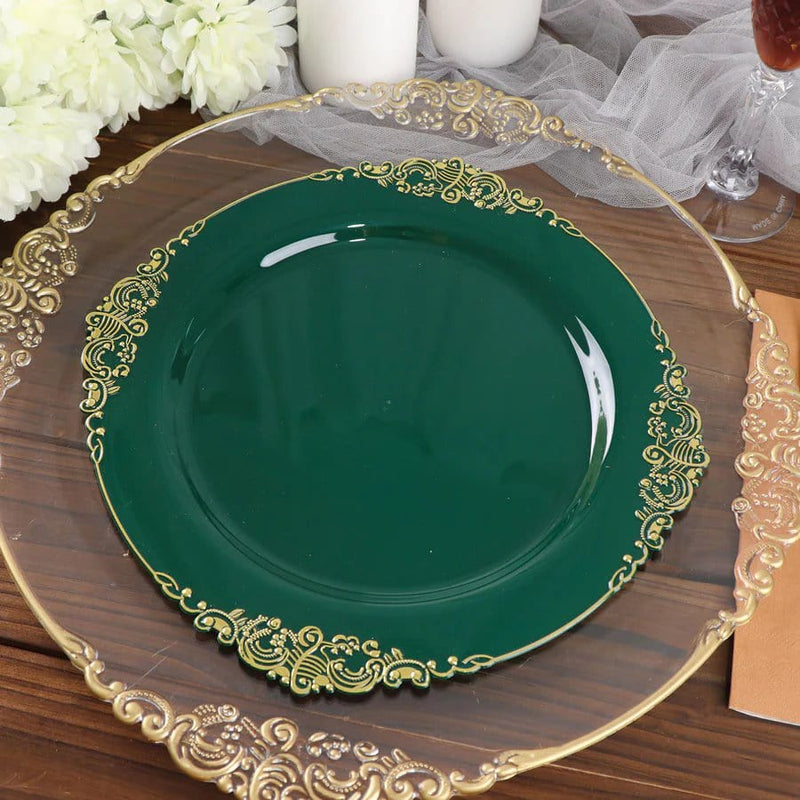 10 Round Plastic Salad Dinner Plates with Embossed Baroque Rim - Disposable Tableware